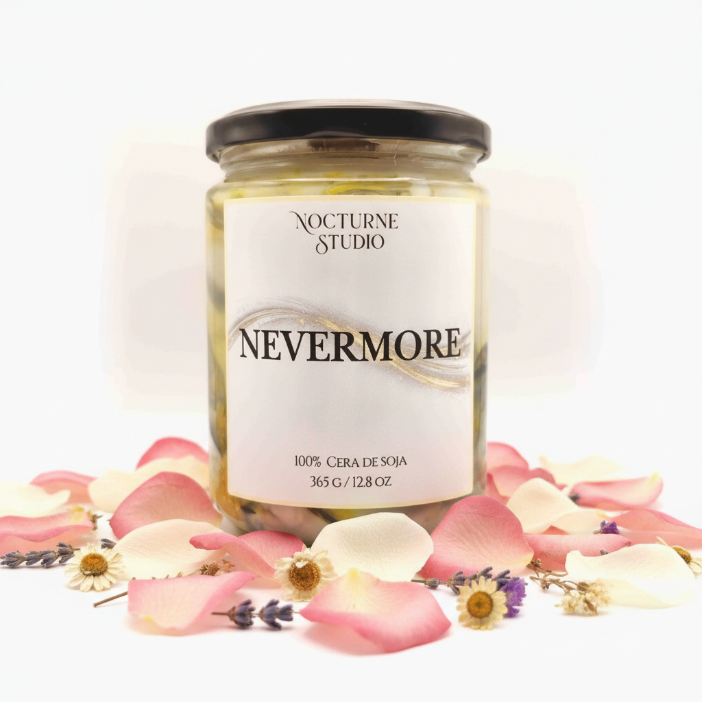 Vela Nevermore - pétalos y luz cálida